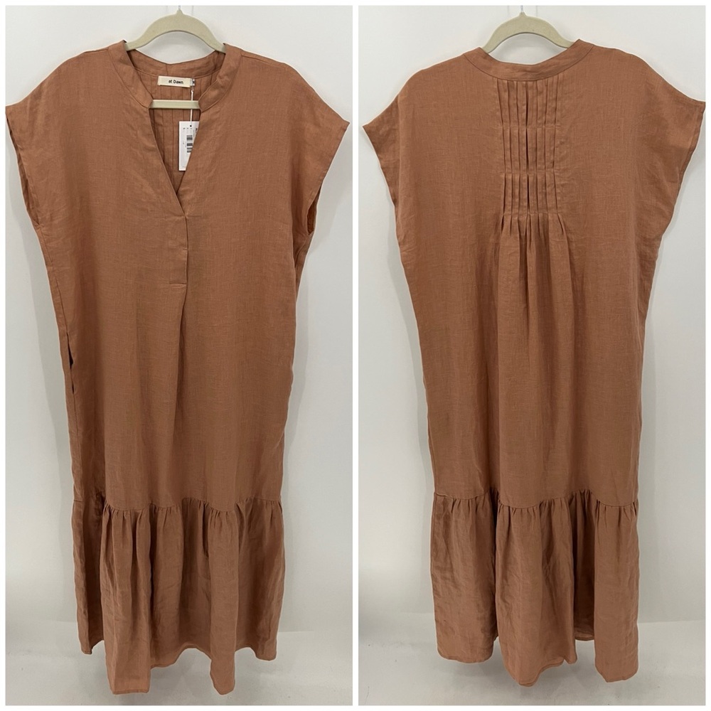 At Dawn back pleated linen maxi dress